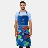 Farbige Bezeichnung des Fischmusters und monogramm Schürze (Getragen)