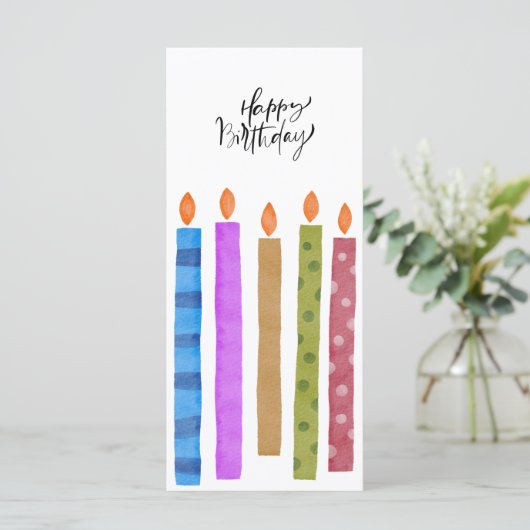 Farbige Birthday Candles Schwarz & Weiß Flachkarte (Stehend Vorderseite)