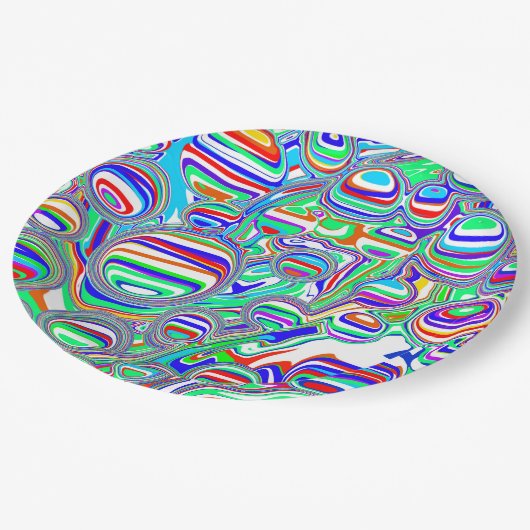 Farbige Blasen Abstrakte digitale Kunst Pappteller (Schrägansicht)