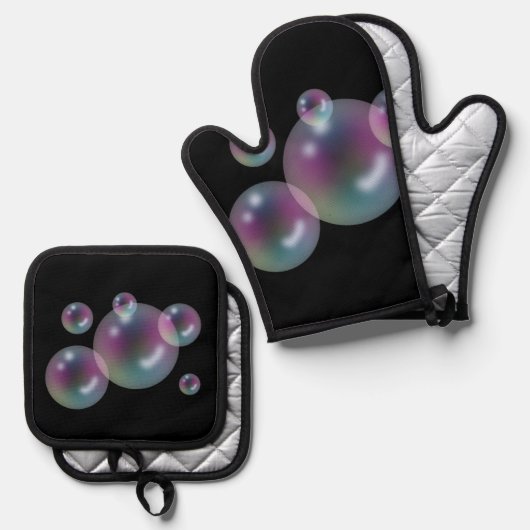Farbige Blasen Ofenhandschuh & Topflappen-Set (Vorderseite/Rückseite)