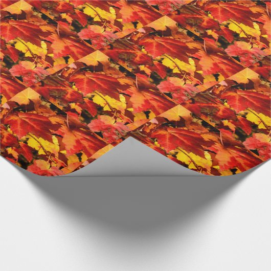 Farbige Blätter im Herbst, goldfarbenes orangefarb Geschenkpapier (Ecke)