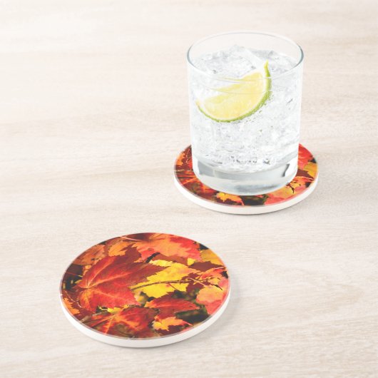 Farbige Blätter im Herbst, goldfarbenes orangefarb Sandstein Untersetzer (Seite)