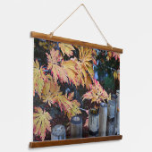 Farbige Blätter im Herbst und Bambus Wandteppich Mit Holzrahmen (Gewinkelt)