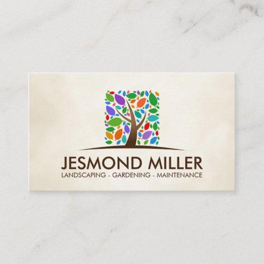 Farbige Blätter mit geometrischem Quadrat Visitenkarte (Vorderseite)