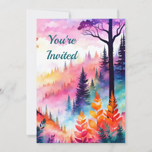 Farbige Blätter N Bäume des Waldes auf dem Berg Einladung