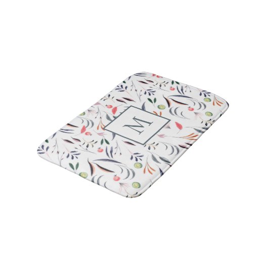 Farbige Blätter und Federn Badematte (Schrägansicht)