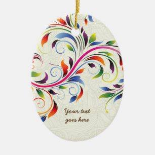Farbige Blattrolle, ecru-blumiges Retro-Ornament Keramikornament