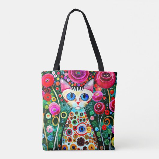 FARBIGE BLAUE AUGEN KATZE IN ABSTRAKTER KUNST TASCHE (Rückseite)