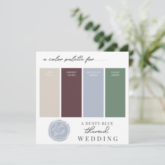 Farbige blaue Burgundy- und grüne Farbpalettenkart Einladung (Stehend Vorderseite)