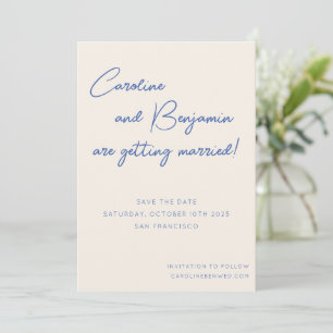 Farbige Blaue Ecru-Schrift Handschrift Hochzeit Save The Date
