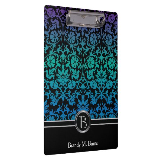 Farbige blaue, grüne und Lila BlumenDamaskus Klemmbrett (Rechts)