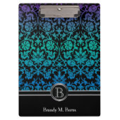 Farbige blaue, grüne und Lila BlumenDamaskus Klemmbrett (Vorderseite)