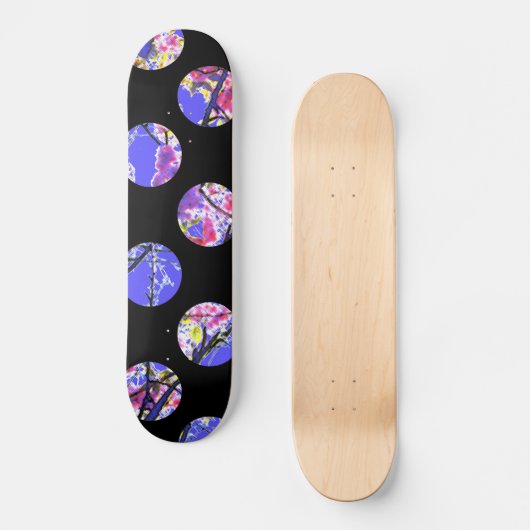 Farbige blaue Kreise auf schwarz Skateboard (Vorderseite)