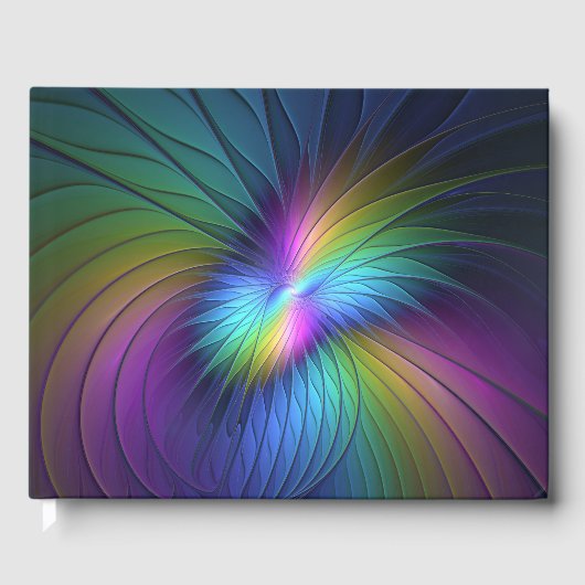 Farbige Blaue Moderne Abstrakte Fractal-Kunst Gästebuch (Vorderseite)