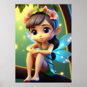 Farbige blaue Pixie-Fee-Kinder-Wandposter Poster (Vorne)
