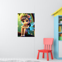 Farbige blaue Pixie-Fee-Kinder-Wandposter