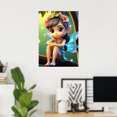 Farbige blaue Pixie-Fee-Kinder-Wandposter Poster (Heimbüro)