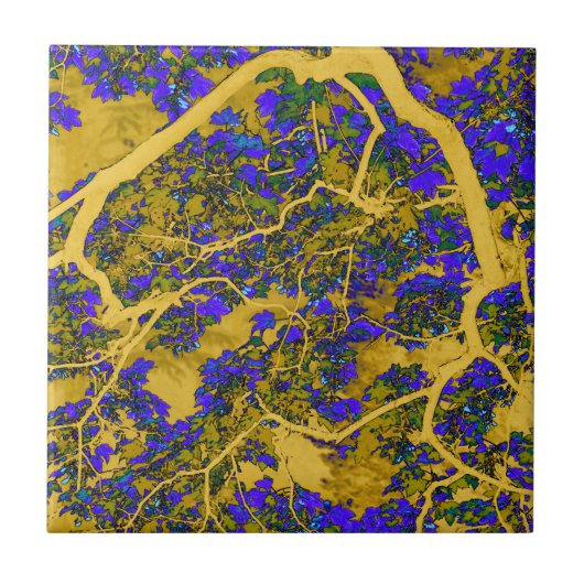 Farbige blaue und gelbe Bäume Fliese (Vorderseite)