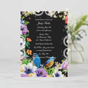 Farbige Blaue Vögel Botanische Florale Brautparty Einladung