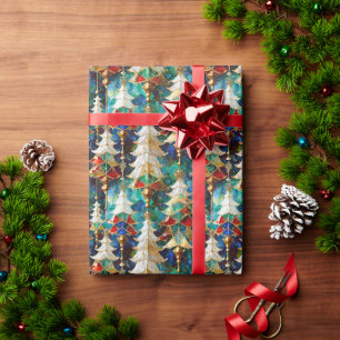 Farbige Bleiglas-Weihnachtsbäume Geschenkpapier