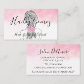 Farbige Bleistift-Girl mit Braid Pink Wasserfarbe Visitenkarte (Vorne/Hinten)