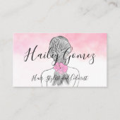 Farbige Bleistift-Girl mit Braid Pink Wasserfarbe Visitenkarte (Vorderseite)