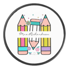 Farbige Bleistift-Lehrerin Eishockey Puck