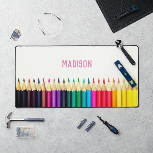 Farbige Bleistifte, Ihr Name, beruflich Schreibtischunterlage (Arbeitsplatz)