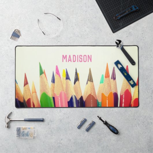 Farbige Bleistifte, Ihr Name, beruflich Schreibtischunterlage (Arbeitsplatz)