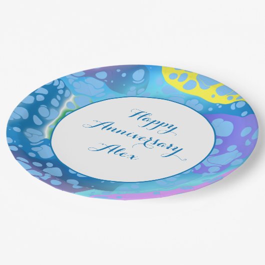 Farbige Blobs Pappteller (Schrägansicht)