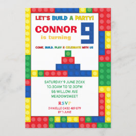 Farbige Blöcke 9. Geburtstagsparty Gebäude Block Einladung