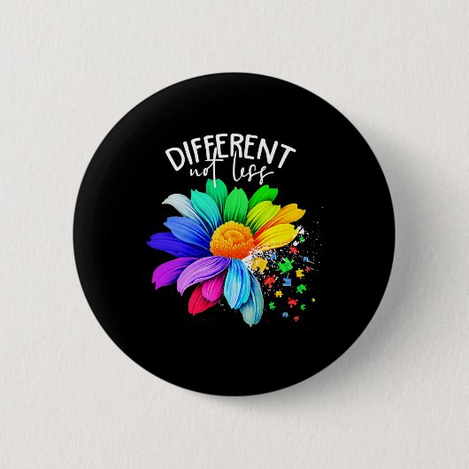 Farbige Blume Anders Nicht Weniger Autismus-Bewuss Button (Vorderseite)