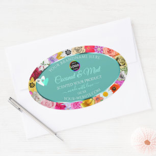 Farbige Blume Aquamarine Produktzeichen Herz-Logo Ovaler Aufkleber