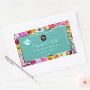 Farbige Blume Aquamarine Produktzeichen Herz-Logo Rechteckiger Aufkleber