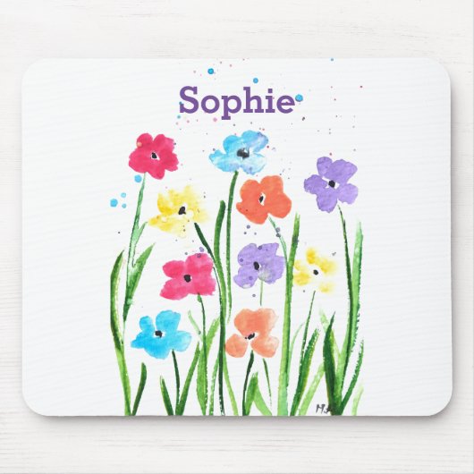 Farbige Blume Aquarellmalerei mit Mausklick Mousepad (Vorne)
