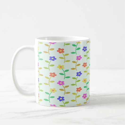 Farbige Blume auf hellgrün Kaffeetasse (Links)