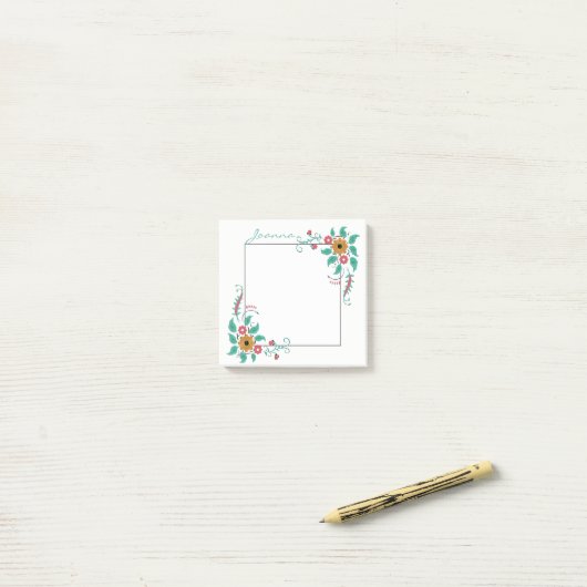 Farbige Blume auf Rahmen Post-it Klebezettel (Auf Schreibtisch)