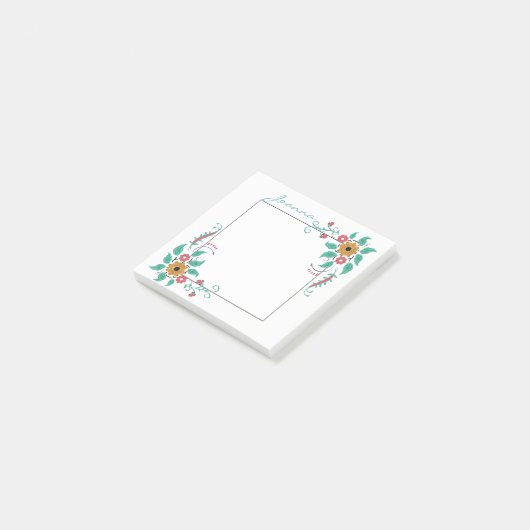 Farbige Blume auf Rahmen Post-it Klebezettel (angewinkelt)