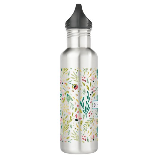 Farbige Blume aus Glitzer mit Monogramm Trinkflasche (Links)