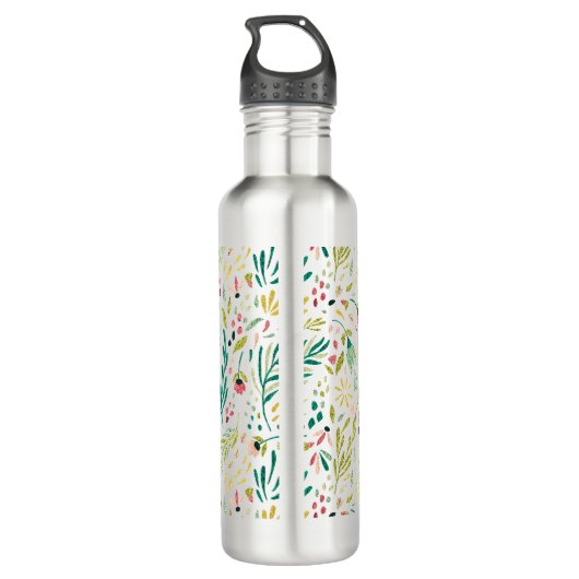 Farbige Blume aus Glitzer mit Monogramm Trinkflasche (Rückseite)