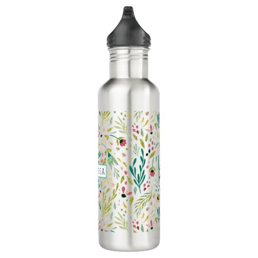 Farbige Blume aus Glitzer mit Monogramm Trinkflasche (Rechts)