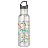 Farbige Blume aus Glitzer mit Monogramm Trinkflasche (Vorderseite)