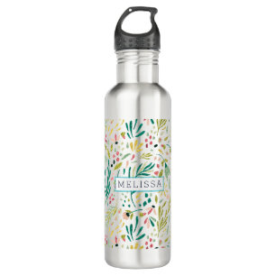 Farbige Blume aus Glitzer mit Monogramm Trinkflasche