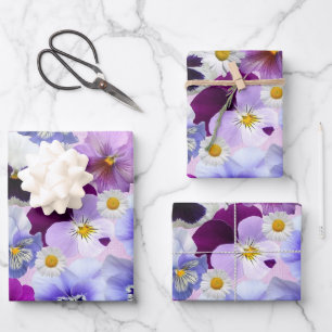 Farbige Blume aus Pansy und Daisy Geschenkpapier Set