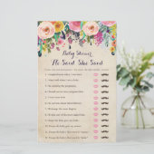 Farbige Blume Baby Dusche sagte er sagte, sie sagt (Stehend Vorderseite)