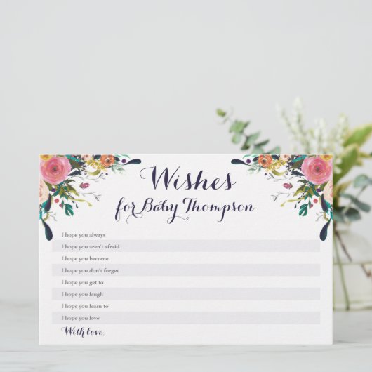 Farbige Blume Babydusche Wünsche für Babykarten (Stehend Vorderseite)