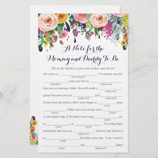 Farbige Blume Babyduschenberater Spielkarten (Vorne/Hinten)