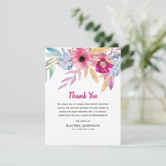 Farbige Blume Beileid Dankeskarte (Stehend Vorderseite)