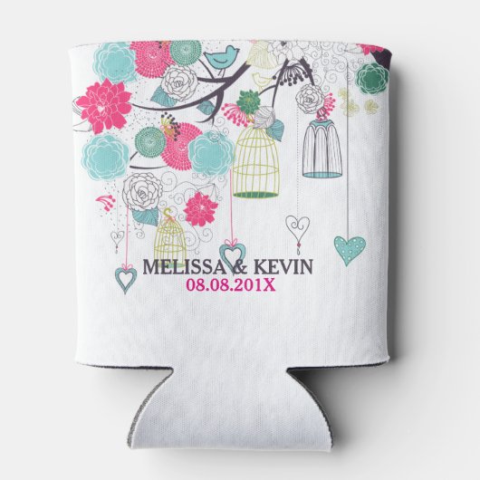 Farbige Blume Birds & Bird Cages Hochzeitsszenario Dosenkühler (Rückseite)