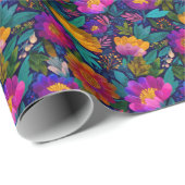 Farbige Blume blüht exotische Blumenmuster Geschenkpapier (Rolleneckpunkt)